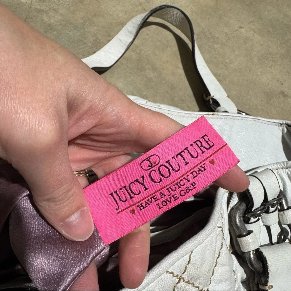 Juicy Couture Y2K Vintage White Leather‎ Quilted Bag Purse Coquette 90s Shoulder